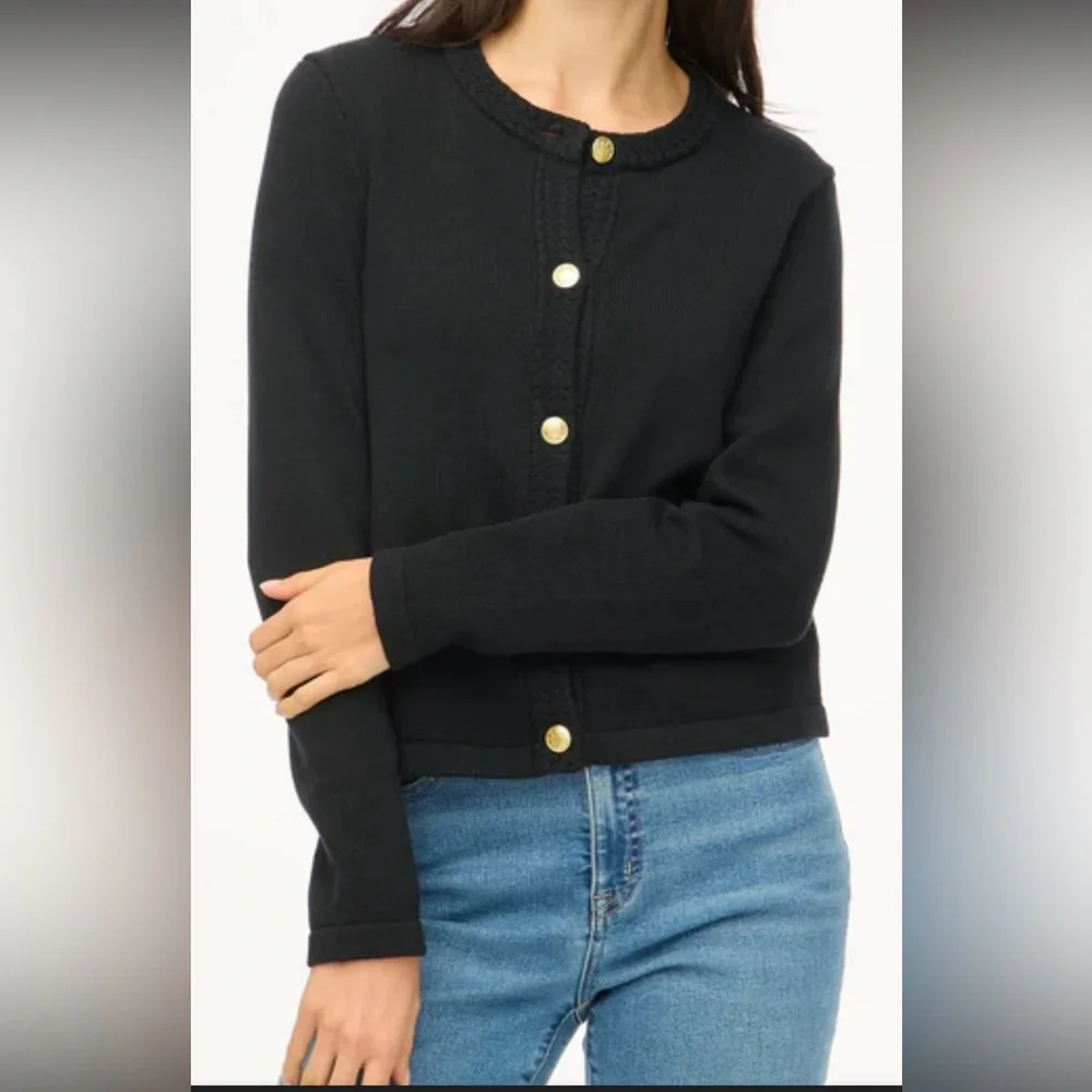 J. Crew Black Cardigan with Crest Gold Buttons thick‎ knit Sz XL